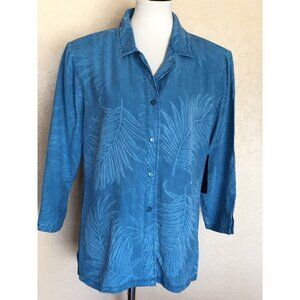 Nancy Bolen Womens Textured Blue Silk Button Down shirt Size M